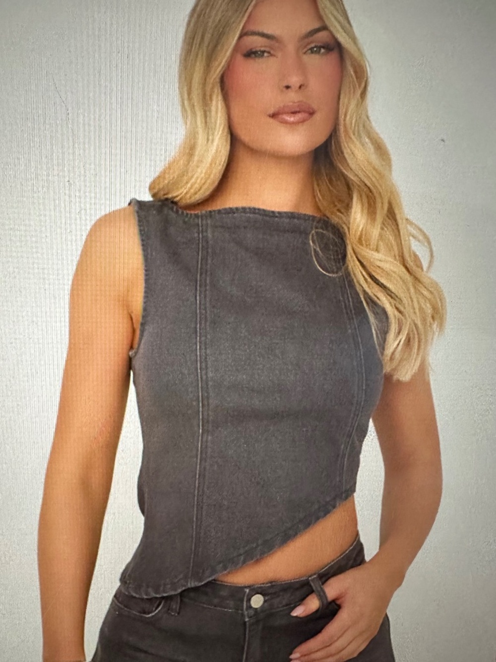 Ego Slash Neck Denim Top